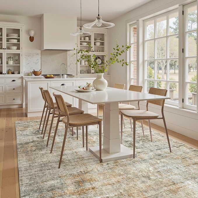 Soalmost Abstract Rug 5x7 Washable Area Rugs for Living Room, Orange/Brown | Vintage Non-Slip Indoor Accent for Bedroom Dining, Foldable Stain Resistant Floor Carpet Mat Under Table Home Office Decor