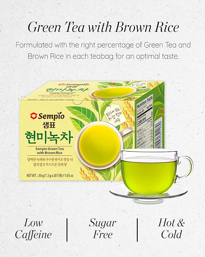 Sempio Green Tea with Brown Rice Korean Tea Blend, 40 Tea Bags (1 Pack) | Refreshing & Nutty Tea Made with 100% Natural Ingredients, Genmaicha Blend, Caffeinated, Sugar Free