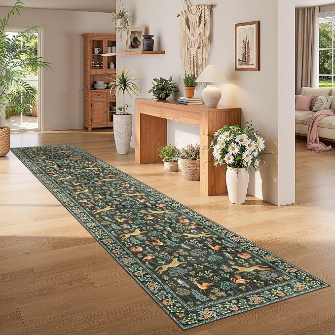 DUKINO 3x14 Runner Rug for Hallway, Washable Animal Kitchen Rugs, Black | Non Slip, Low Pile, Soft Indoor Long Runner Rug for Entryway, Bedroom, Bathroom, Laundry, Pet Friendly, Stain Resistant