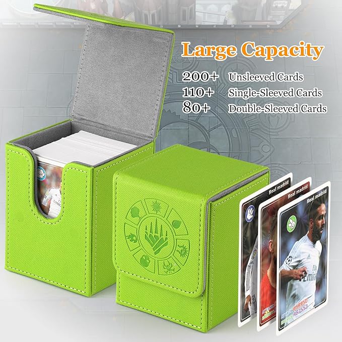 Arkeiliy Card Deck Box, 110+ Storage MTG Deck Box with 50 Pcs Card Sleeve, Collectible Trading Card Cases for Magic Commander and More (Grass)