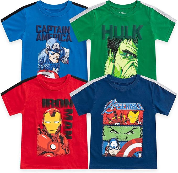 Marvel Boys' Marvel Avengers Boy's 4-Pack Superhero Short Sleeve Tee Shirt Set