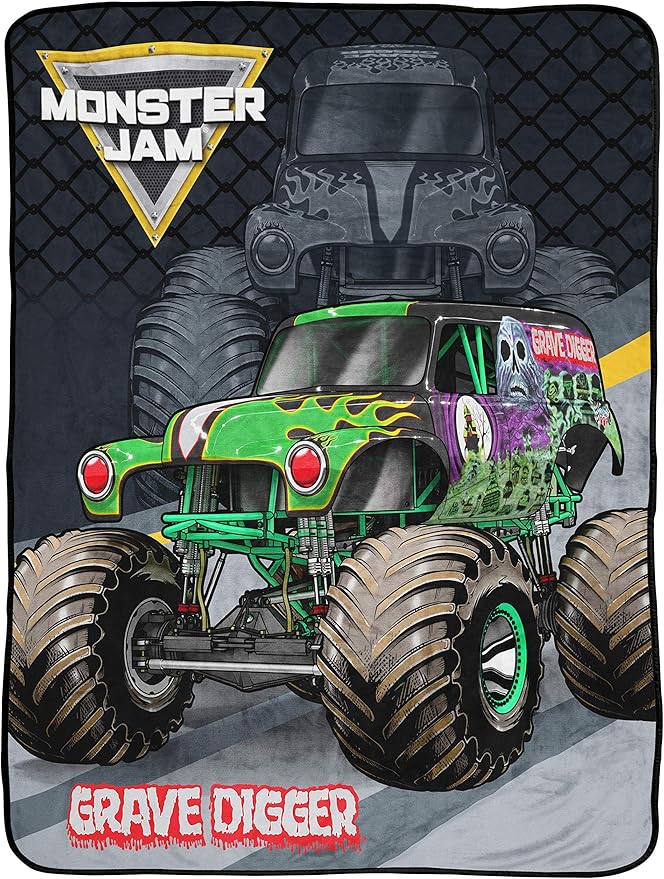 Jay Franco Plush Throw Blanket – 46" x 60" Inches Kids Hero Soft & Cozy Fleece Throw for Bedroom & Couch Décor, Official Licensed Product, Multi - Monster Jam