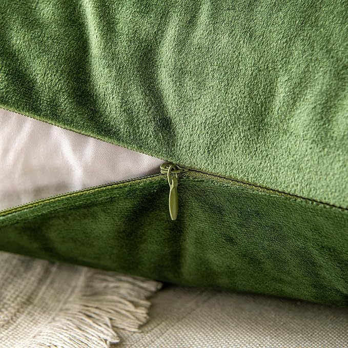 MIULEE 12x20 Inch Lumbar Velvet Throw Pillow Covers Moss Green | Pack of 2 Soft Solid Decorative Pillow Covers, Modern Luxury Home Decor, for Chair Couch Sofa Bedroom Livingroom