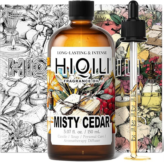 HIQILI Misty Cedar Fragrance Oil for Diffuser, Candle & Soap Making | Fresh Woody Hotel Scent For DIY Crafts, Ideal For Diffuser, Candles & Hand Wash Creation - 150mL / 5.07 Fl Oz