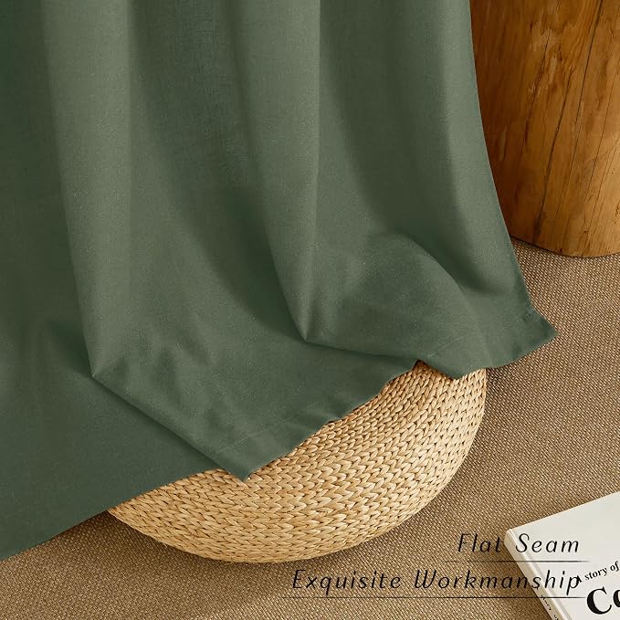NICETOWN Forest Green Linen Curtains for Kitchen, Thick Flax Small Window Treatments Semi Sheer Privacy Assured with Light Through for Cafe/Bathroom, W55 x L84, 2 Panels