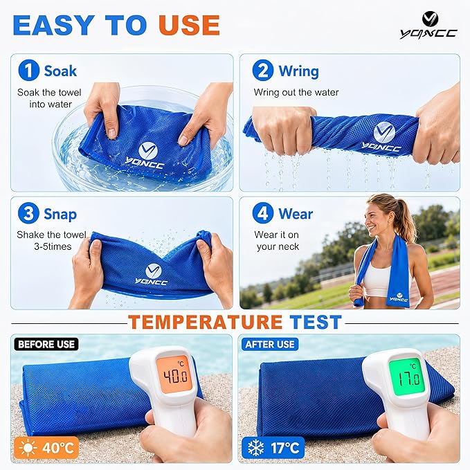 YQXCC 4 Pack Cooling Towels 40"x12", Cool Ice Towels for Neck & Face | Cooling Neck Wraps, Soft Breathable Microfiber Chilly Towels, Ideal for Gym, Yoga, Golf, Running, Camping & Hot Weather