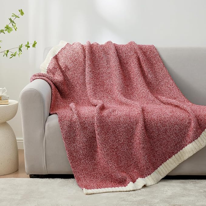 Snuggle Sac Christmas Red Blanket Twin Size, Ultra Soft Warm Fuzzy Knit Blanket Throws Dupes for Couch,Sofa, Bed, Heather Red, 60x80 inches