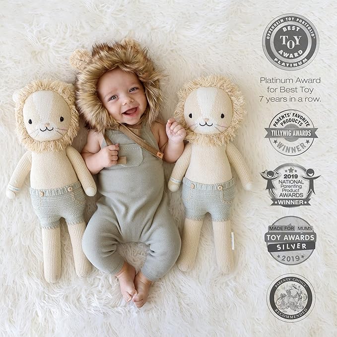 cuddle + kind Sawyer The Lion Little 13" Hand-Knit Doll – 1 Doll = 10 Meals, Fair Trade, Heirloom Quality, Handcrafted in Peru, 100% Cotton Yarn