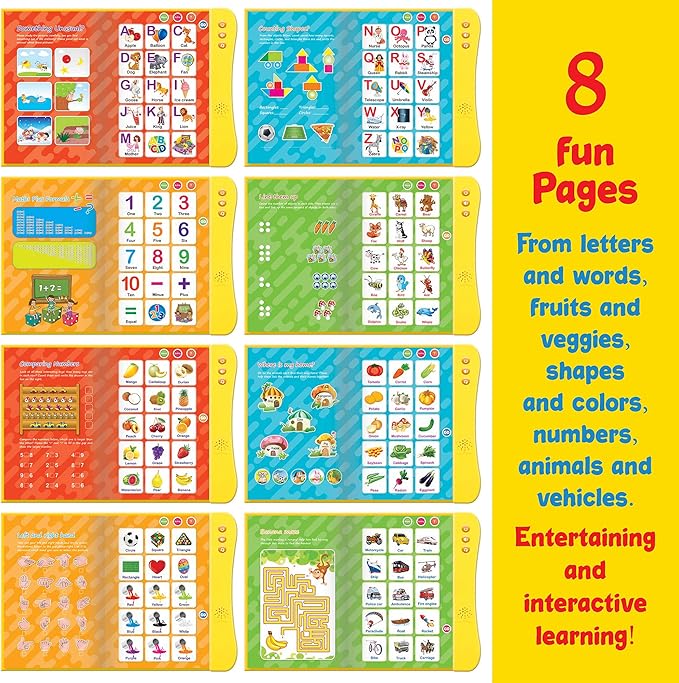 ABC Learning For Toddlers Sound Book, Ideal for Learning & Education Toys, Speech Therapy Toys, Preschool Learning Toys, 8 Page Toddler Activity Book Learning Alphabets, Animal, Speak and Spell & More
