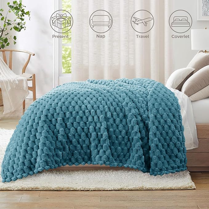 Whale Flotilla Soft Fleece King Size Bed Blanket 3D Jacquard, Slate Blue | Lightweight Breathable Coverlet Bedspread for All Seasons, Super Cozy Plush Fluffy Fuzzy Decorative Blanket for Bed, 90"x104"