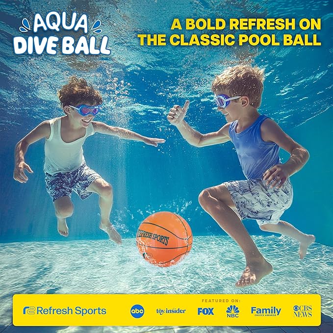 Aqua Dive Pool Ball Basketball – Best Water Pool Toys for Kids All Ages – Dribble & Pass Underwater – Watermelon Game - Toy Gifts for Boys & Girls Age 8 9 10 11 12+ Outdoor Beach Toys for Summer Fun