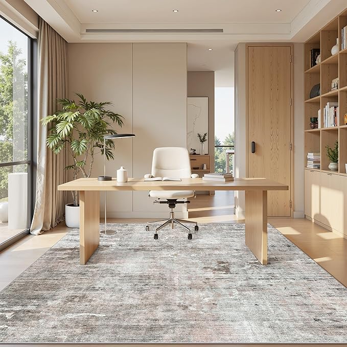 Soalmost Abstract Rug 5x7 Washable Area Rugs for Living Room, Pink/Grey | Vintage Non-Slip Indoor Accent for Bedroom Dining, Foldable Stain Resistant Floor Carpet Mat Under Table Home Office Decor