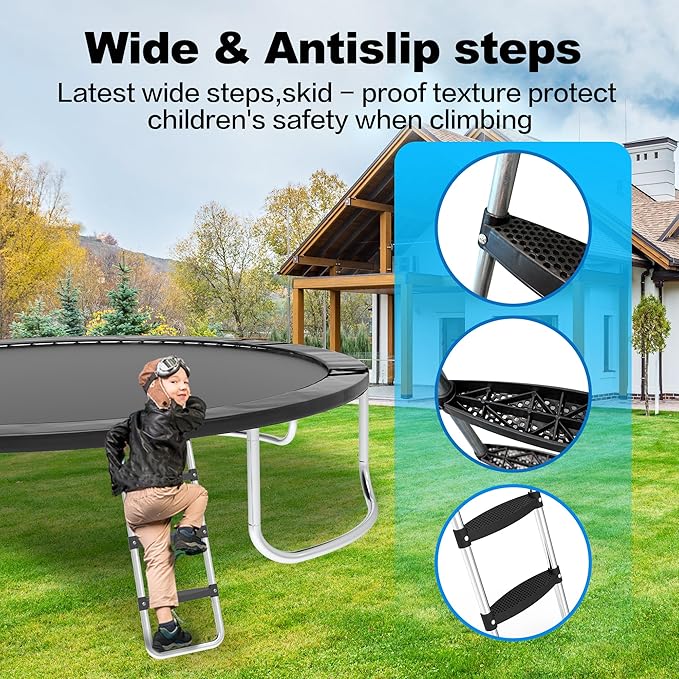 Trampoline Ladder and Slide Attachment,3-Step Universal Stair Slide for Kids,Trampoline Accessories & Replacement Parts,Fits 10 12 14 15 ft Trampoline Frame