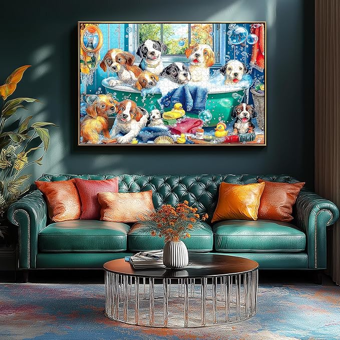500 Piece Jigsaw Puzzles for Adults - Cute Puppies Bath Art Puzzle - Fun & Challenging Gift for Puzzle Lovers - 23x15 Inches Durable Design