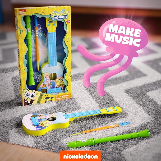 Lollipop Spongebob 3in1 Instrumental Toy, Musical Toy for Kids, Educational Learning, Including Ukalele, Whistle, and Recorder, Perfect for Gift for Children