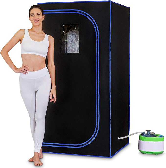 SereneLife Portable Full Size Infrared Home Spa| One Person Sauna | with Heating Foot Pad and Portable Chair & SLISAU35BK Full Size Portable Steam Sauna –Personal Home Spa