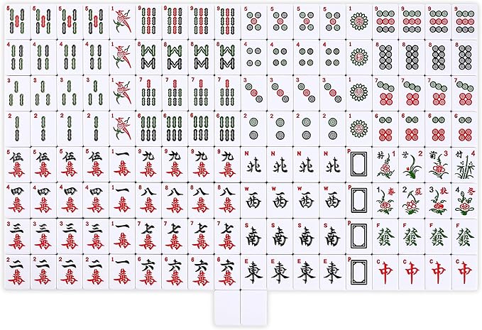 Mose Cafolo Chinese Mahjong Game Set 1.5" X-Large 144 Numbered White Blue Melamine Tiles with Carrying Travel Case,Complete Majong Majiang, Mah Jonng Game Set