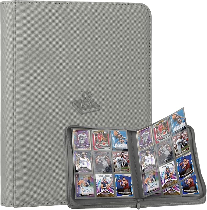Trading Card Binder 9 Pocket, 360 Pockets Double-Sided Card Album, Premium PU Leather Zipper Card Holder for MTG, TCG, Sports & Game Cards, Must-Have for Collectors（Gray）