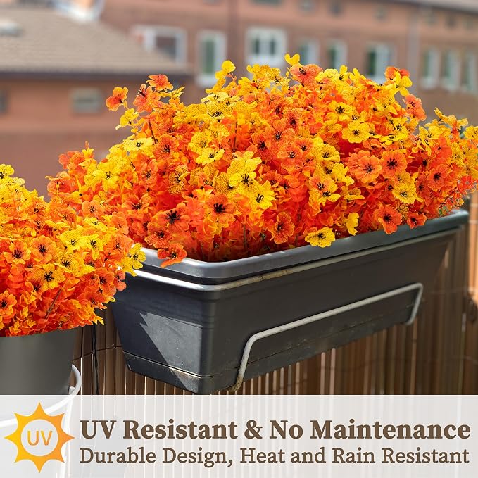 ColoPlay 16 Bundles Artificial Mums for Outdoors, Fake Flowers Fall Decor | Faux Mums for Outdoor Planters, Eucalyptus Leaves UV Resistant Fake Plants for Home Porch Box Wedding Farmhouse(Fall Red)