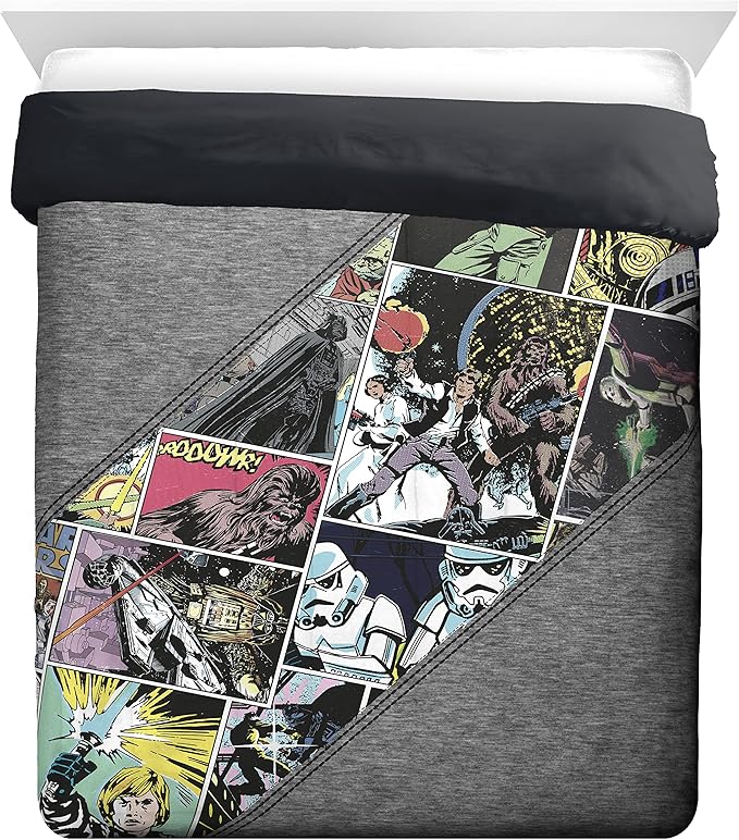 Jay Franco Star Wars Comic Queen Comforter & Sham Set - Kids Super Soft Bedding - Fade Resistant Microfiber (Official Star Wars Product)