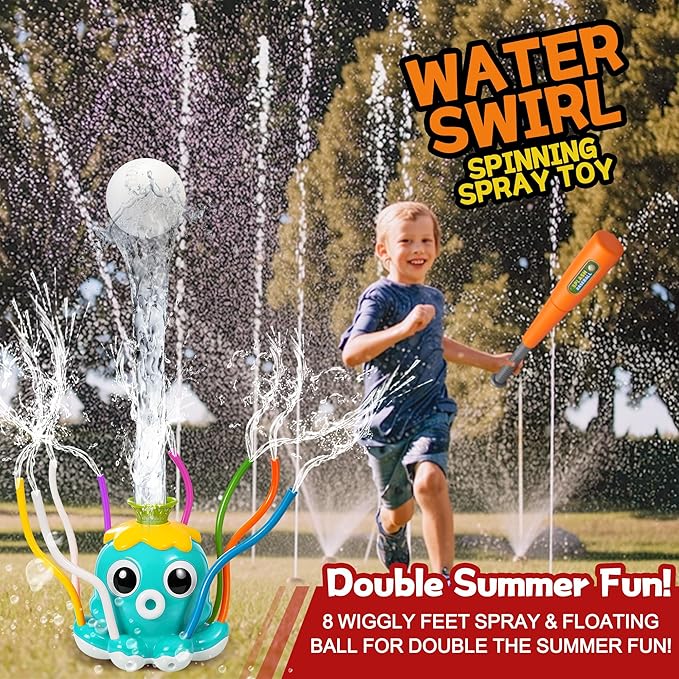 Water Sprinkler Baseball Toy for Kids Outdoor Play Toys – Backyard Summer Splash Game for Boys and Girls, Connects to Garden Hose, Fun Lawn Activity for Yard, Beach, or Birthday Party