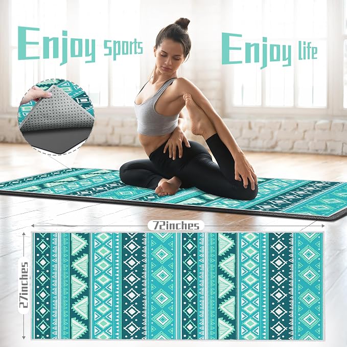 Yoga Towel,Absorbent Yoga Mat Towel for Hot Yoga Non Slip,Stylish Prints,Ideal for Workouts,Hot Yoga,Bikram,Pilates Equipment,72 x 27 in,Green Triangle Geometry