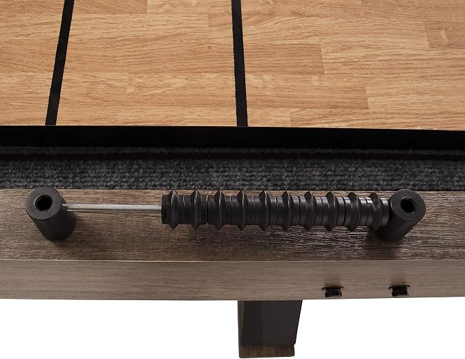 American Legend Kirkwood 9’ Shuffleboard Table with LED Rails, Bowling Game Set, Rustic Wood Finish & Accessories Included