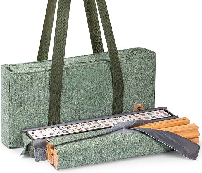 Yellow Mountain Imports American Mahjong Set, Atlantica with Fabric Case, 4 Wooden Pusher Racks, Wind Indicator, Dice & Wright Patterson Count Scoring Coins