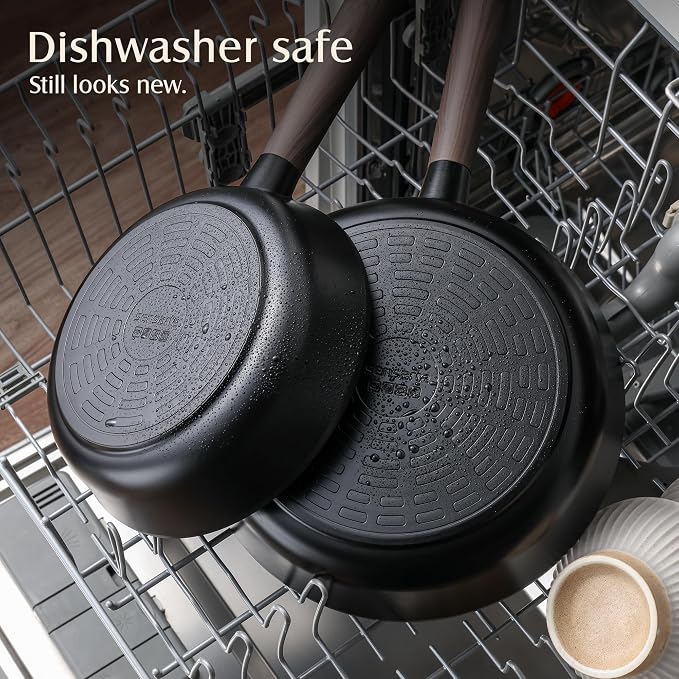 SENSARTE 9.5" Non Stick Frying Pans Skillet with Lid, PFOA/PFOS Free | Non Toxic Healthy Chef's Pan for Eggs, Works as Small Wok for Cooking, Kitchen & Home Essentials, Induction Compatible, Black