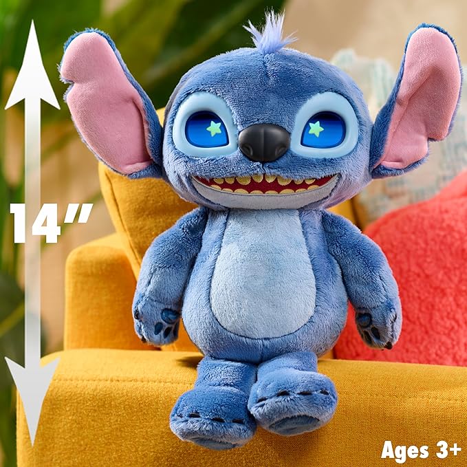 Disney Stitch Just Play Many Moods 14-inch Interactive Plush, 50+ Sounds & Effects, LCD Eyes, Inspired by Disney's New Live-Action Lilo & Stitch Movie, Toy for Fans, Girls, Boys, Kids 3+