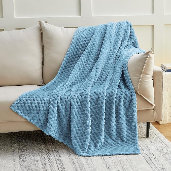 EXQ Home Fleece Throw Blanket for Couch or Bed - 3D Imitation Turtle Shell Jacquard Decorative Blankets - Cozy Soft Lightweight Fuzzy Flannel Blanket Suitable for All Seasons(50"×60",Blue)
