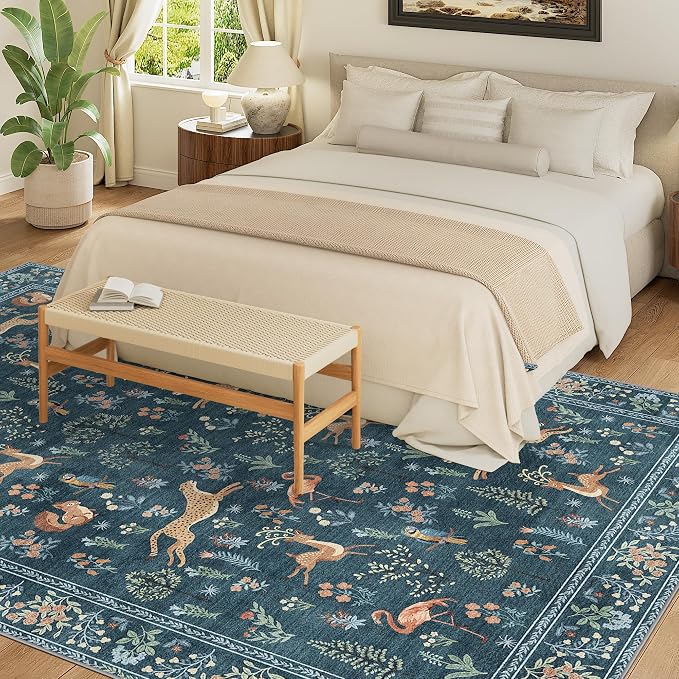 DUKINO 8x10 Area Rugs, Washable Soft Animal Bedroom Rug Non Slip, Blue | Non Slip, Low Pile, Stain Resistant Indoor Large Carpet for Living Room, Dining Room, Kids PlayRoom, Farmhouse, Pet Friendly