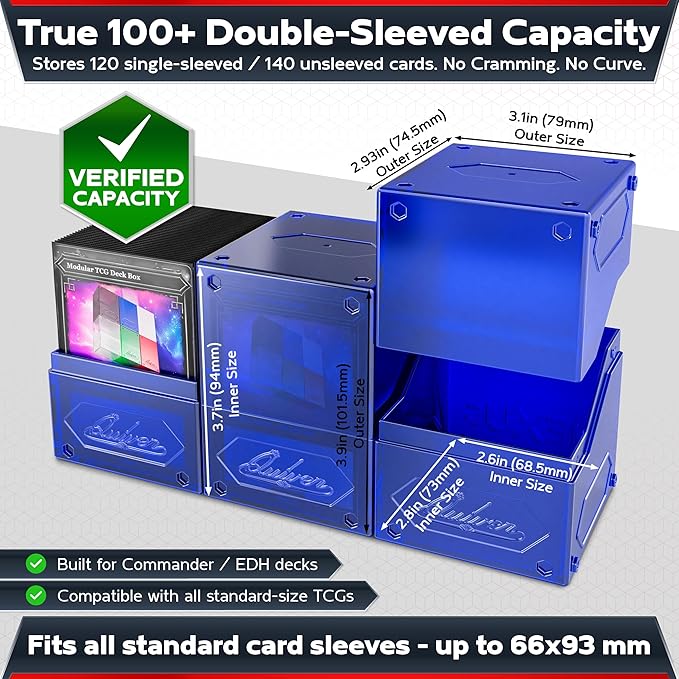 Quiver Time 360° Modular Nexus DeckBlock - Durable Stackable MTG Deck Box for Commander fits 100+ Cards | Stylish 100 Card Deck Box MTG | Interchangeable TCG Decks Boxes (1 pcs, Blue)