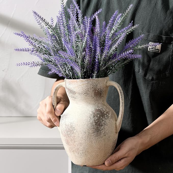Emotionally Grounded Vase, Vaseking Large Ceramic Rustic Vase with 2 Handles, 8.6 inch Minimalist Decorative Farmhouse Tall Vases for Home Decor, Living Room, Enterway, Wedding, Fired Terra Clay