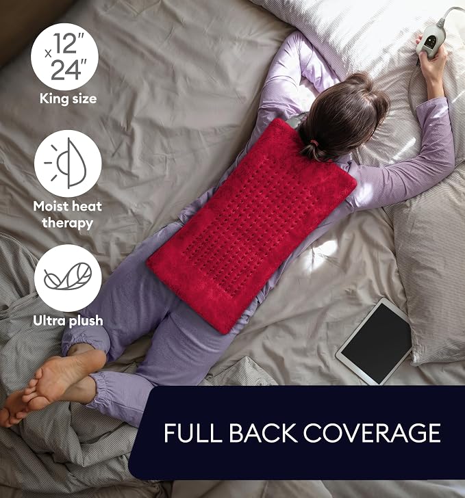 GENIANI Electric Heating Pad for Back Pain & Cramps Relief, Electric Throw, Self Care Gifts for Women, Heating Pad for Neck & Shoulder, Machine Washable Microplush, Auto Shut Off (12×24" Viva Magenta)