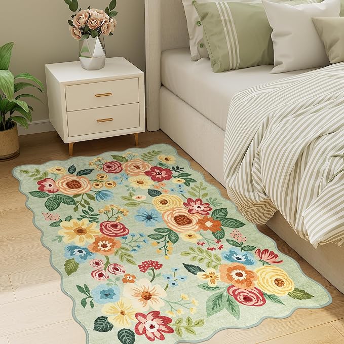 DUKINO 3x4 Rug, Non Slip Floral Washable Area Rug for Entryway, Green | Soft, Low Pile, Non-Shedding Indoor Throw Rugs for Kitchen, Hallway, Bedroom, Bathroom, Laundry, Pet Friendly, Home Decor