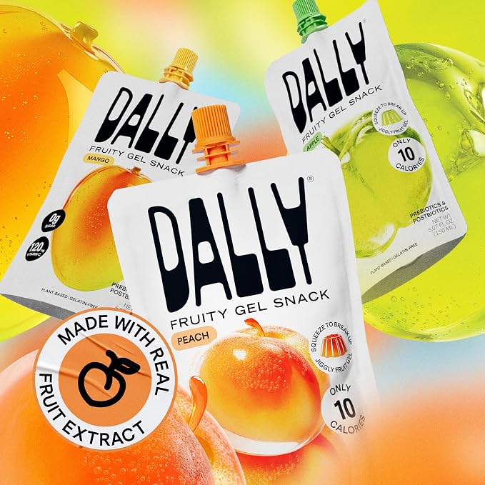 Dally Variety Konjac Jelly, Mango Peach Apple, 10 Pouches, Fruit Snack | Sugar free, keto and gluten free; prebiotics, postbiotics and vitamin C for skin and immune health