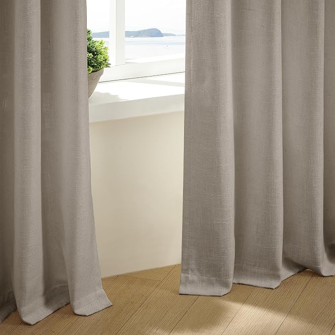 Pinch Pleated Linen Curtains 126 Inches Long for Living Room Bedroom Light Filtering Farmhouse Neutral Window Drape 126 Inch 2 Panels with Hooks Rings Extra Long Semi Sheer Curtain Burlywood Birch