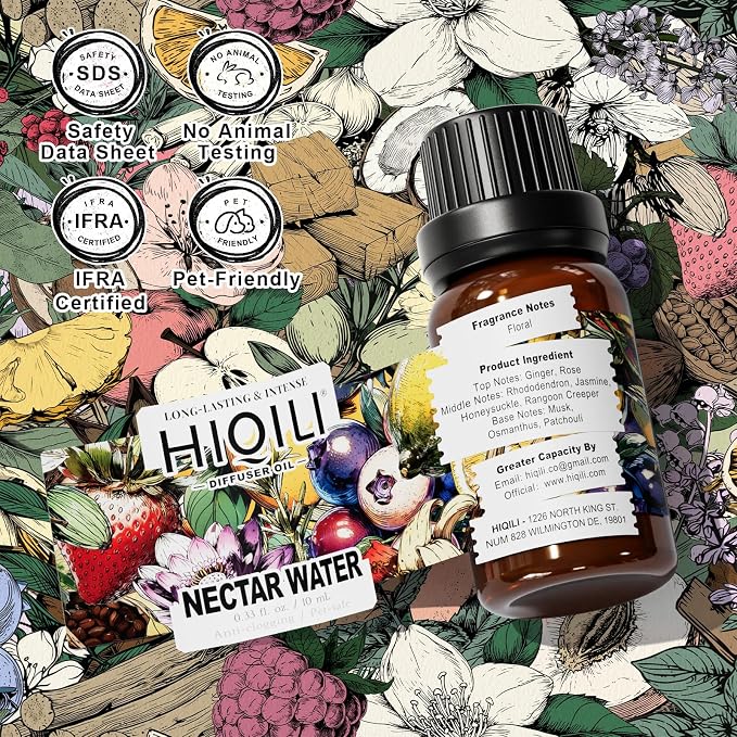HIQILI Nectar Water Diffuser Oil, Long-Lasting Refill for Diffusers & Humidifiers, Hotel-Grade Scent Suitable for Home Use - 0.34 Fl Oz