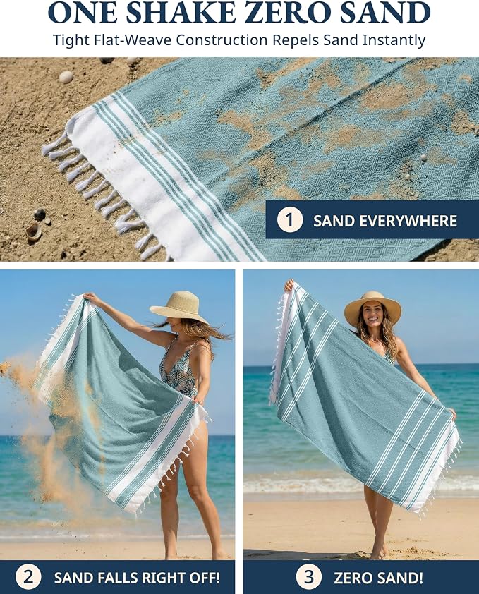 LANE LINEN Beach Towel - Beach Towels Oversized, Pre-Washed Large Beach Towels, Sandless Beach Towel, Quick Dry Travel Towel, Large Pool Towels, 39"x71" - Baltic