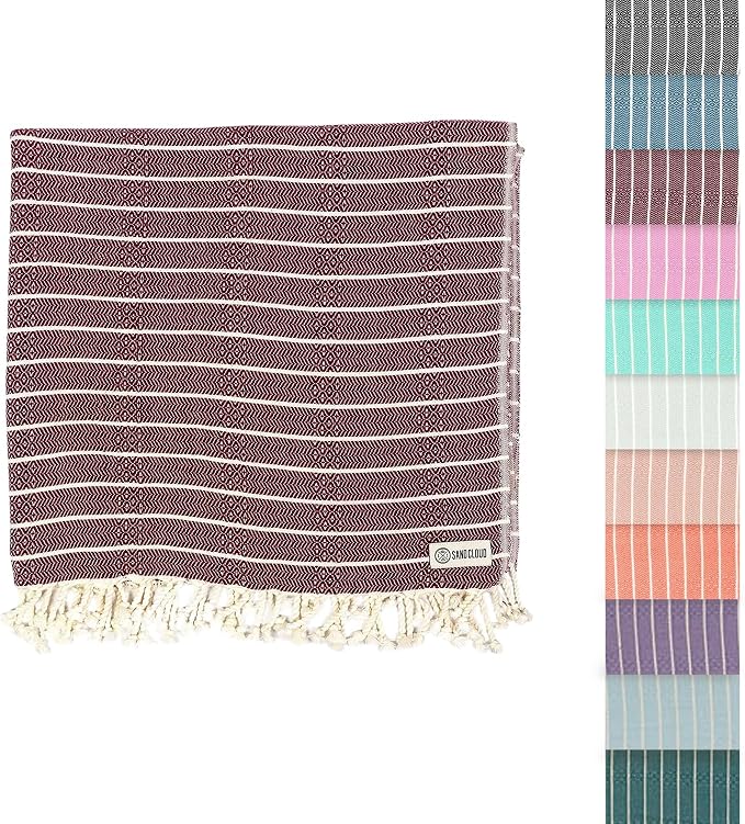 Sand Cloud Turkish Beach Towel - Sand Resistant - 100% Certified Organic Turkish Towel - Quick Dry Towel for Beach, Picnic, Blanket or Bath - As Seen on Shark Tank - Gocek Burgundy