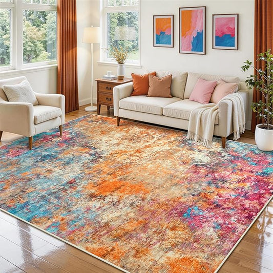 6x9 Area Rugs for Living Room Rug Washable: Abstract Rug for Dining Room Bedroom Carpet Non Slip 6 by 9 Indoor Modern Nursery Home Office Colorful