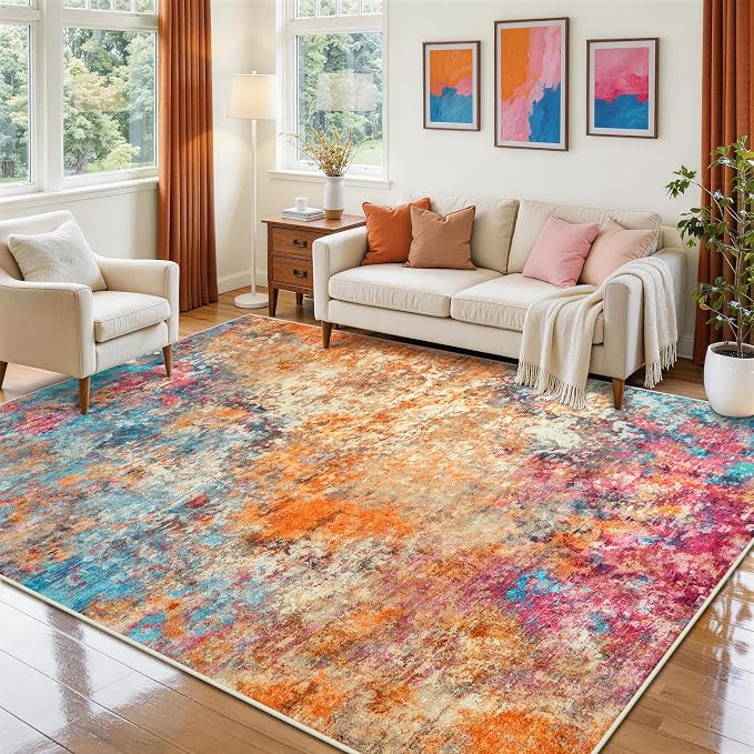5x7 Area Rugs for Living Room Rug Washable: Abstract Rug for Dining Room Bedroom Carpet Non Slip 5 by 7 Indoor Modern Nursery Home Office Colorful