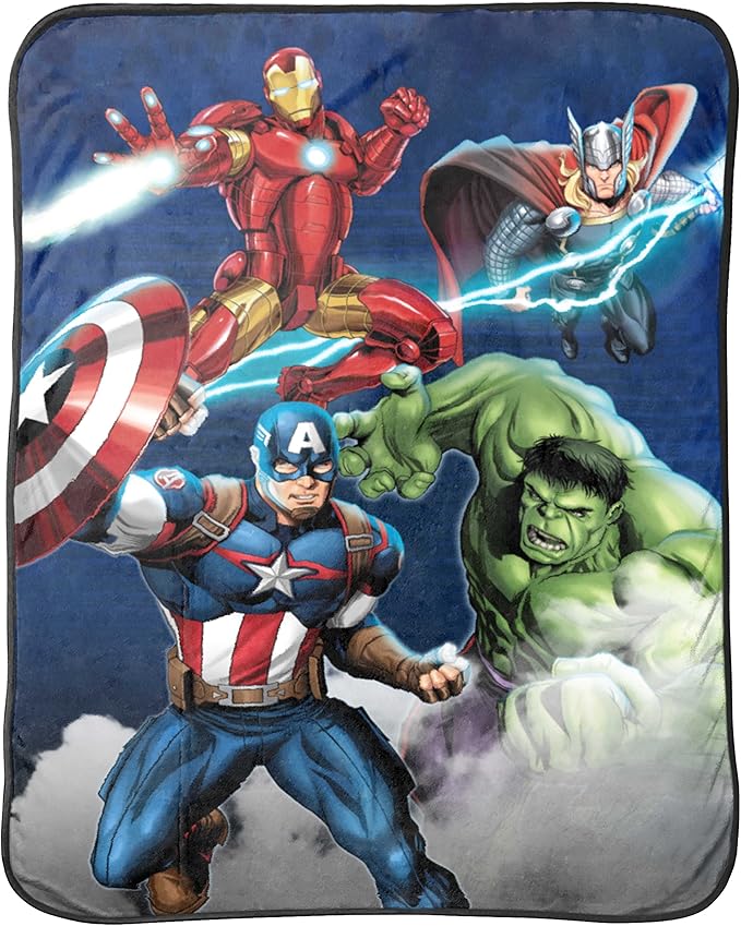 Jay Franco Plush Throw Blanket – 46" x 60" Inches Kids Hero Soft & Cozy Fleece Throw for Bedroom & Couch Décor, Official Licensed Product, Blue - Avengers