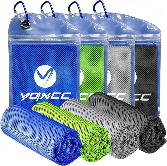 YQXCC 4 Pack Cooling Towels (40"x12"), Ice Cool Neck Towel, Soft Breathable Microfiber for Gym, Yoga, Golf, Running, Camping & All Hot Weather Activities