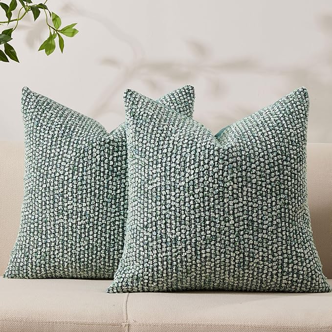Allorry Throw Pillow Covers 18x18 Soft Wool Cushion Decorative Green012D18 | Cozy Soft Touch,Neutral Textured Boho Cushion Covers Set of 2,for Modern Farmhouse Sofa Bedroom Living Room Decor