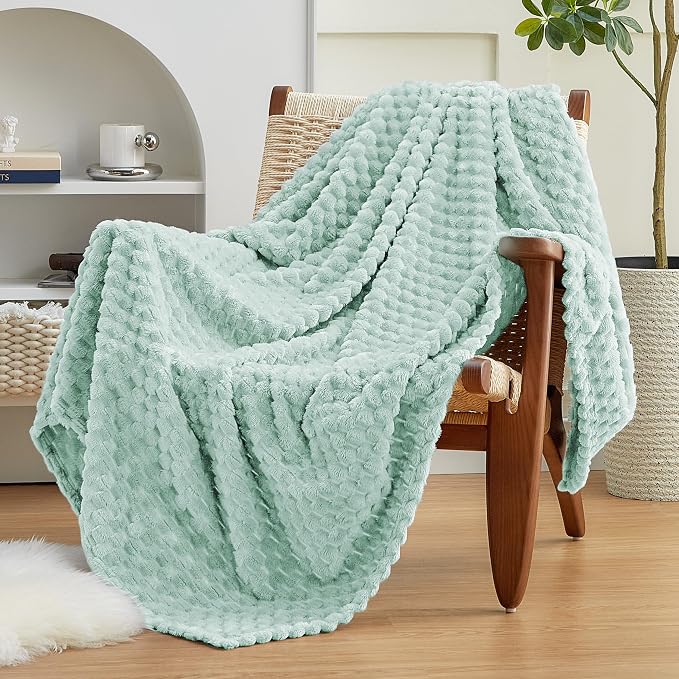 EXQ Home Gentle Soft Fleece Throw Blanket – Cozy Lightweight 3D Imitation Turtle Shell Jacquard Blanket for Couch Bed – All-Season Warm Fuzzy Flannel Blanket for Women Mom Her Gifts(60"x80",Aqua)