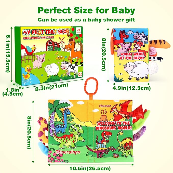 Vanmor 2 Pack Baby Cloth Books, High Contrast Sensory Crinkle Toys for 0-6 Months Infants, Soft Tummy Time Travel Essentials, for Boys, Easter Basket Stuffers for Newborn