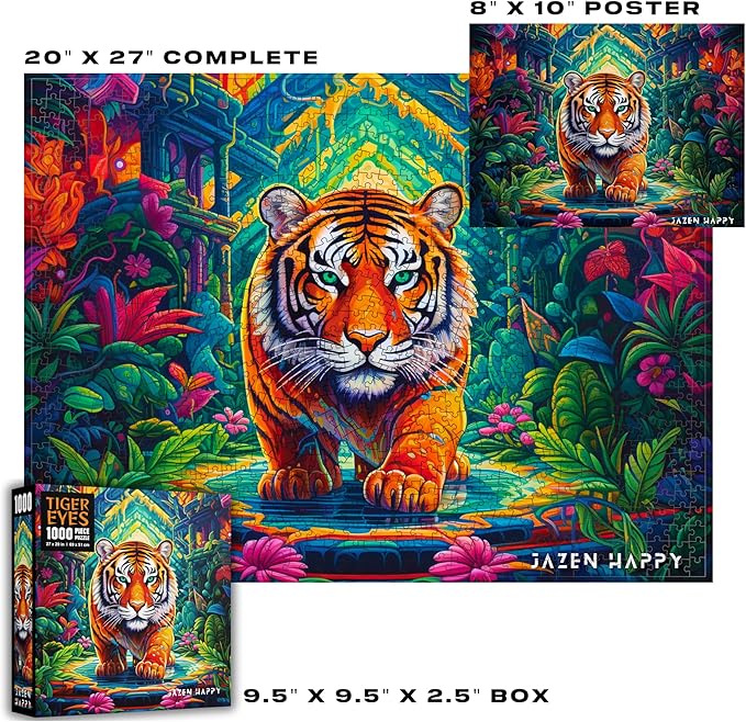 Challenging Jigsaw Puzzle for Adults and Families - 1000 Pieces - Tiger Eyes - Jazen Happy - 27x20 inch - Poster Included Puzzle