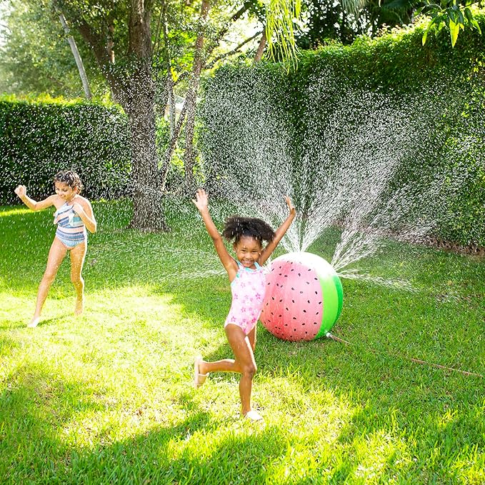 PoolCandy Giant Watermelon Inflatable Sprinkler Ball, Large Backyard Water Sprayer Beach Ball Lawn Toy, Connects to Garden Hose for Kids Adults Summer Outdoor Fun